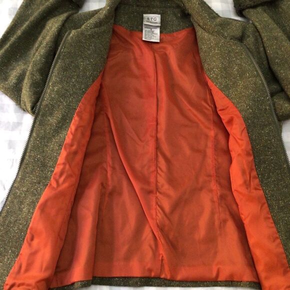 Vintage RTG Collection Zip Up Blazer Wool Blend Green Orange Size 9 - Picture 8 of 15